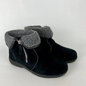 Khombu Womens Black Waterproof Shearling Lined Zip Winter Ankle Boots size 8